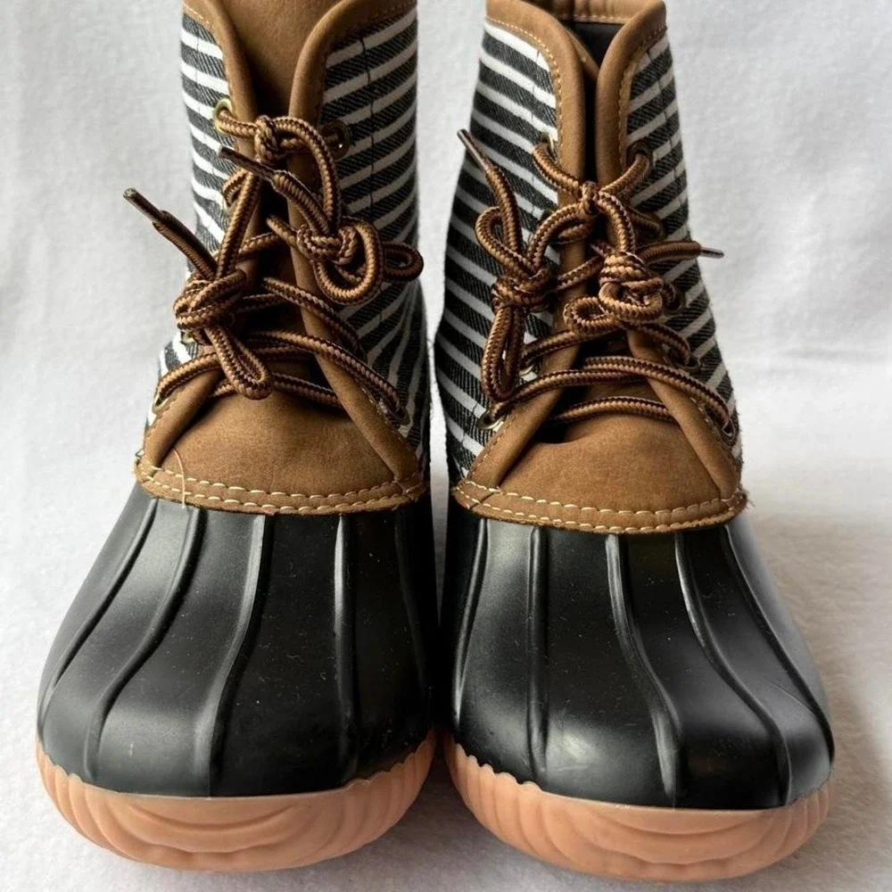 Marleylilly Duck Boots Womens Size 6 Striped Navy White Black Rubber Rain Boots